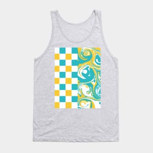 Checks and Swirls in Turquoise, Yellow, and White Tank Top